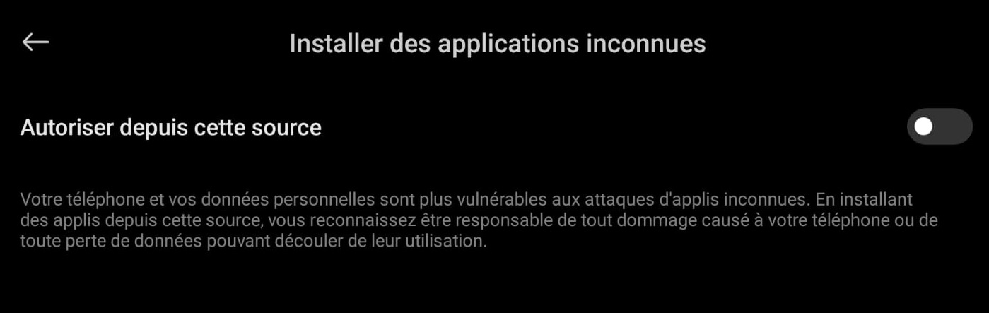 autoriser les applications de sources inconnues pour installer l'application iptv